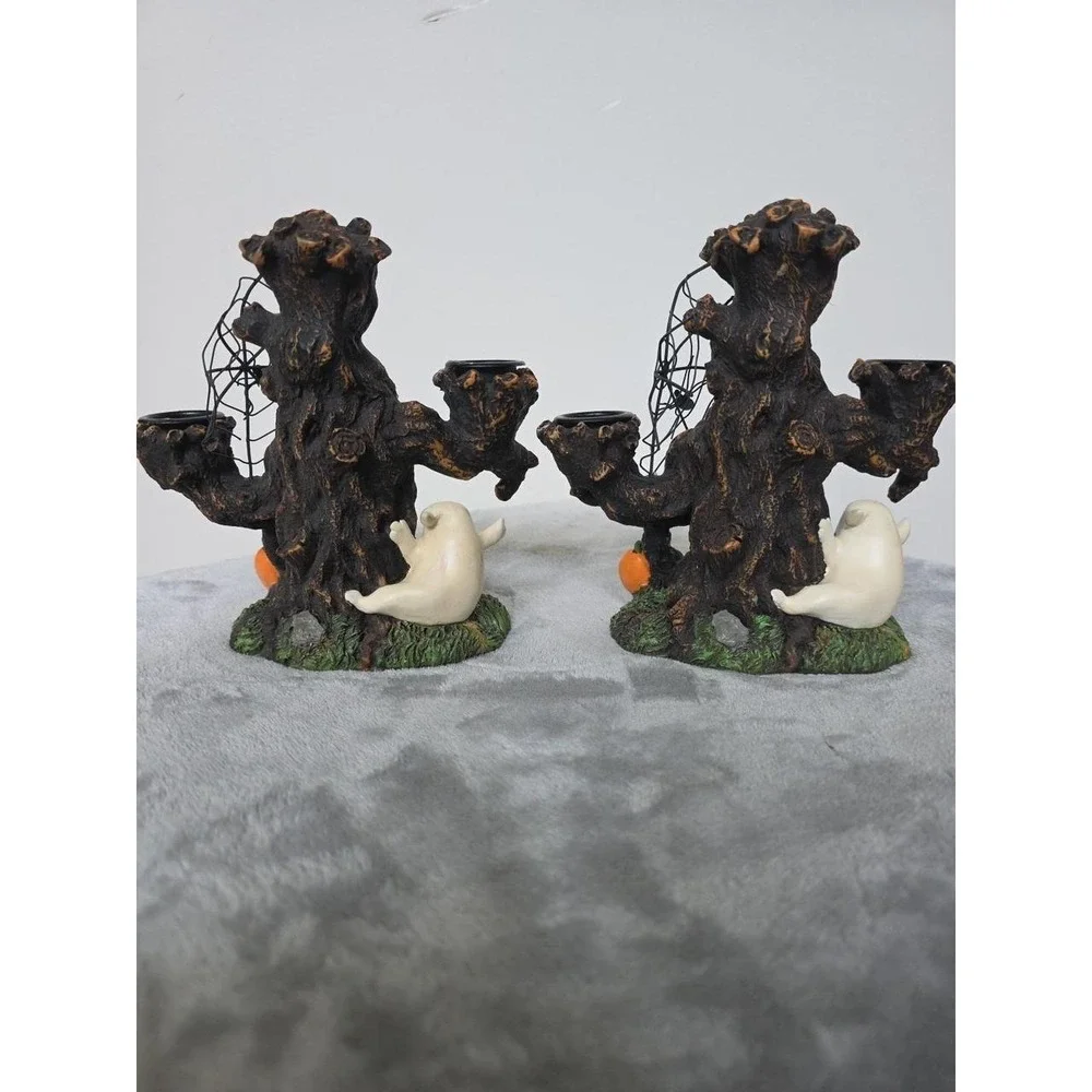 Halloween Ghost Tree Candlesticks Pair Spooky Yankee Candle
